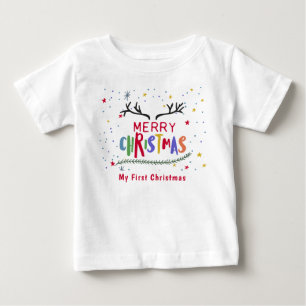 メリークリスマストナカイ〔雄ジカの〕枝角おもしろい ベビーTシャツ