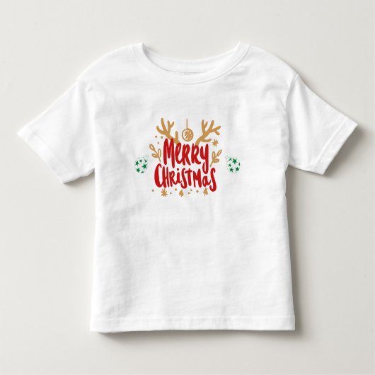 メリークリスマストナカイ〔雄ジカの〕枝角キッズTシャツ トドラーTシャツ (正面)