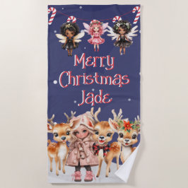 メリークリスマストナディアペパーミント妖精と名前 ビーチタオル