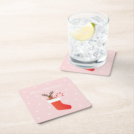 メリークリスマストナディースクリスマスストッキング スクエアペーパーコースター (インサイチュ)