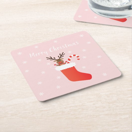 メリークリスマストナディースクリスマスストッキング スクエアペーパーコースター (アングル)