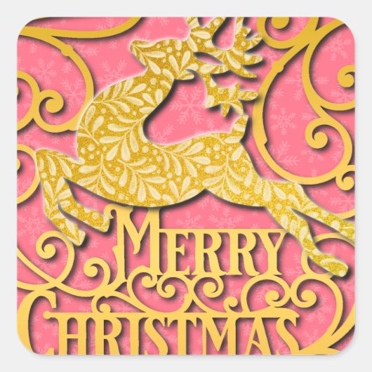 メリークリスマストナディースシルエット雪の結晶 スクエアシール (正面)