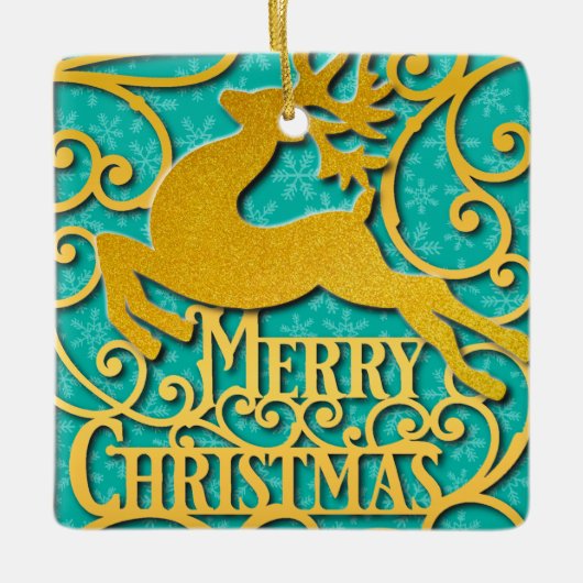 メリークリスマストナディースシルエット雪の結晶 セラミックオーナメント (正面)