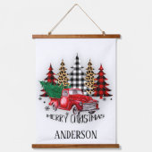 メリークリスマストラックと木パーソナライズされた々 吊り下げ型タペストリー (正面)