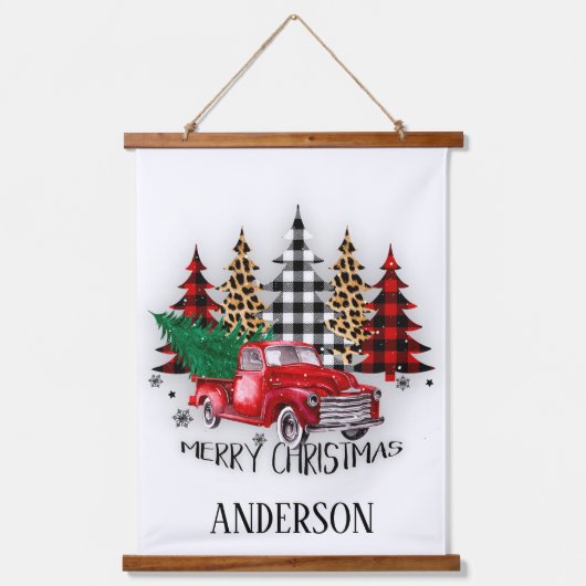 メリークリスマストラックと木パーソナライズされた々 吊り下げ型タペストリー (正面)