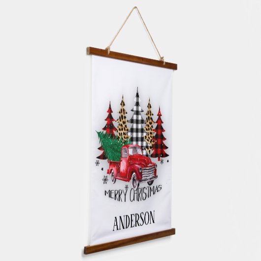 メリークリスマストラックと木パーソナライズされた々 吊り下げ型タペストリー (傾斜あり)