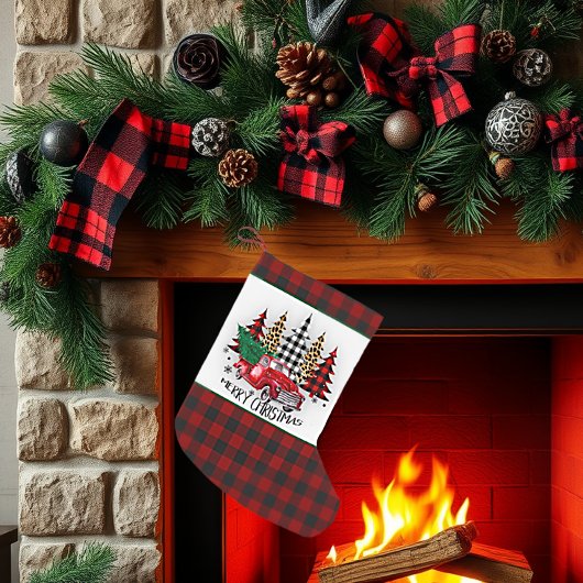 メリークリスマストラックと木 スモールクリスマスストッキング