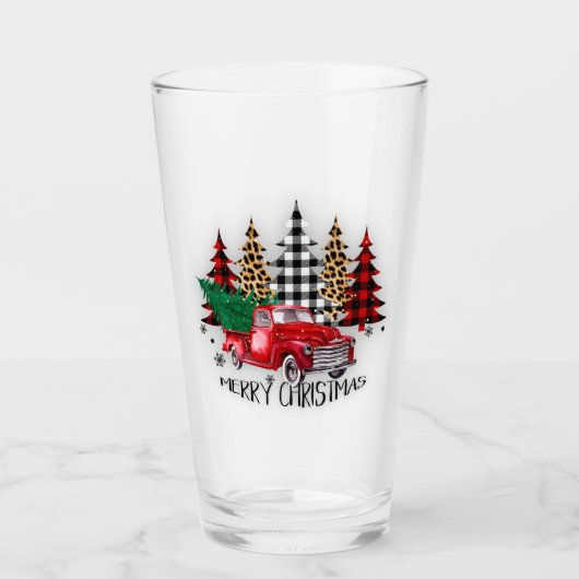 メリークリスマストラックと木 タンブラーグラス (正面)