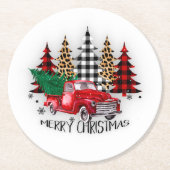 メリークリスマストラックと木 ラウンドペーパーコースター (正面)