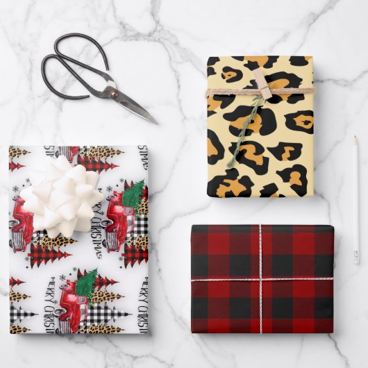 メリークリスマストラックと木 ラッピングペーパーシート (正面)