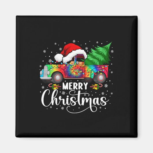 メリークリスマストラックツリーサンタハットライツマッチ マグネット (正面)
