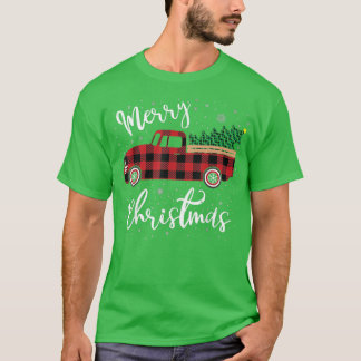 メリークリスマストラックツリーレッドクリスマスパジャマ男性へ Tシャツ