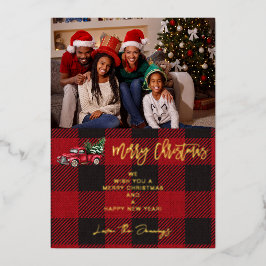 メリークリスマストラック&バッファローチェックフォトH 箔招待状