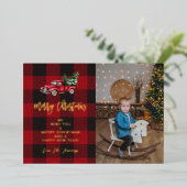 メリークリスマストラック&バッファローチェック写真V 箔招待状 (立ち正面)
