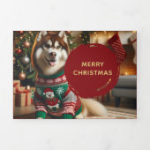 メリークリスマストリフォールドHuskyフォトカード 三つ折りクリスマスカード (カバー)