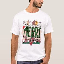 メリークリスマストリプルかわいこちゃん猫ちゃん Tシャツ