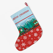 メリークリスマストレインとスコティドッグ ラージクリスマスストッキング (裏面 (吊り時))