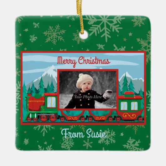 メリークリスマストレインの写真 セラミックオーナメント (正面)