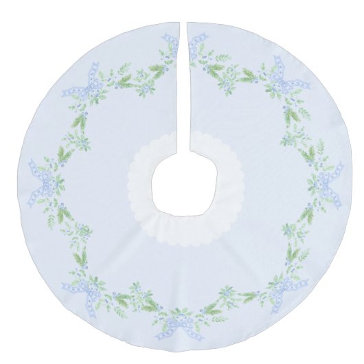 メリークリスマストレリスとブルーボウスワッグ フェイクリネンツリースカート (正面)