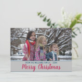 メリークリスマストレンディーピンクブラシスクリプト写真 シーズンカード (スタンド正面)