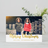 メリークリスマストレンディー家族の写真 箔シーズンカード (立ち正面)