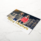 メリークリスマストレンディー家族の写真 箔シーズンカード (回転した状態)