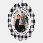 メリークリスマストレンディー白黒プレイド オーナメントカード (左)