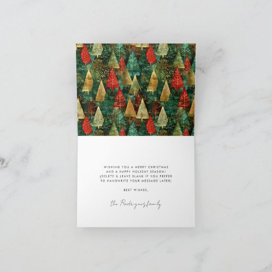 メリークリスマストレンディー赤フォント家族の写真 シーズンカード (内部)