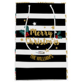 メリークリスマストレンディー金ゴールドグリッター 文字デザイン ミディアムペーパーバッグ (正面)