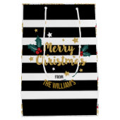 メリークリスマストレンディー金ゴールドグリッター 文字デザイン ミディアムペーパーバッグ (裏面)