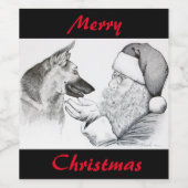 メリークリスマスドイツの羊飼いとサンタクロース ワインラベル (シングルラベル)