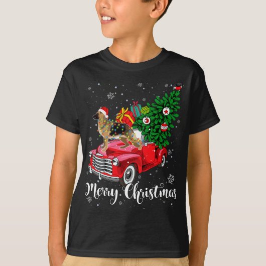 メリークリスマスドイツの羊飼いサンタ・ライト・レッドTr Tシャツ (正面)