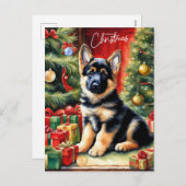 メリークリスマスドイツの羊飼いワンちゃん シーズンポストカード (正面/裏面)