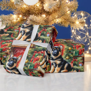 メリークリスマスドイツの羊飼いワンちゃん ラッピングペーパー