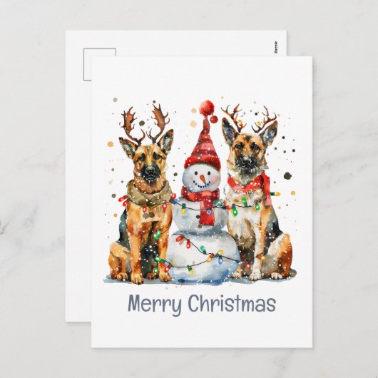 メリークリスマスドイツの羊飼い犬 シーズンポストカード (正面/裏面)