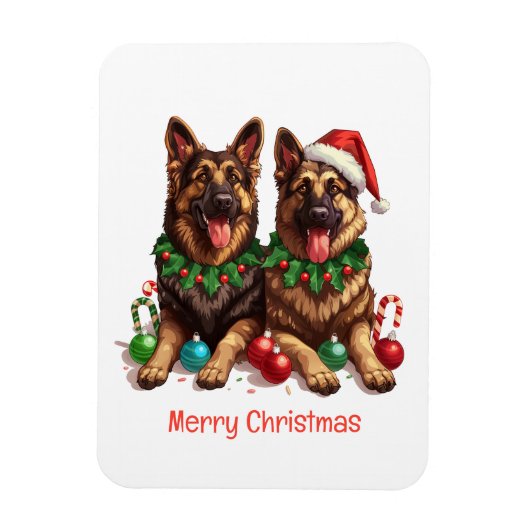 メリークリスマスドイツの羊飼い犬 マグネット (縦)