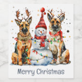 メリークリスマスドイツの羊飼い犬 ワインラベル (シングルラベル)