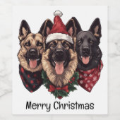 メリークリスマスドイツの羊飼い犬 ワインラベル (シングルラベル)