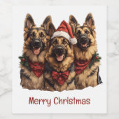 メリークリスマスドイツの羊飼い犬 ワインラベル (シングルラベル)