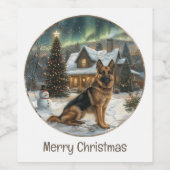 メリークリスマスドイツの羊飼い犬 ワインラベル (シングルラベル)