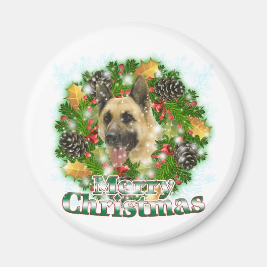 メリークリスマスドイツの羊飼い マグネット (正面)
