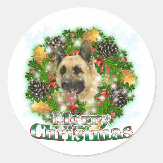 メリークリスマスドイツの羊飼い ラウンドシール (正面)