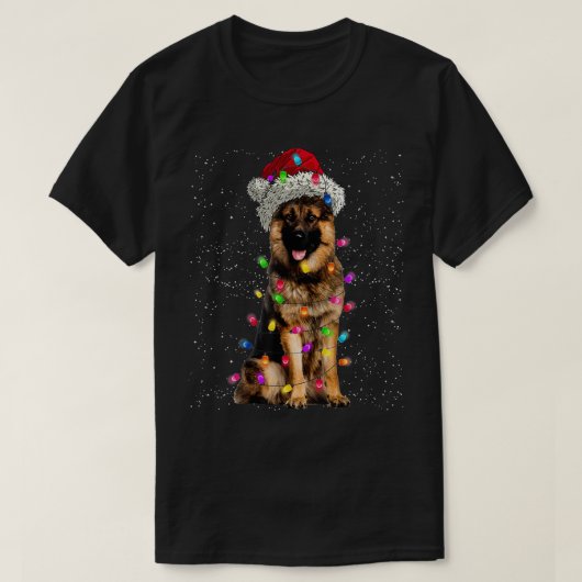 メリークリスマスドイツ羊飼いサンタハットライトX Tシャツ (デザイン正面)