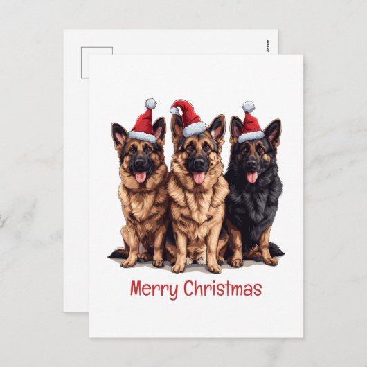 メリークリスマスドイツ羊飼いサンタ・ドッグス シーズンポストカード (正面/裏面)
