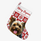 メリークリスマスドグマスヨークシャーテリアフェスティバルレッドドッグ ラージクリスマスストッキング (正面 (吊り時))