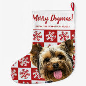 メリークリスマスドグマスヨークシャーテリアフェスティバルレッドドッグ ラージクリスマスストッキング (裏面)