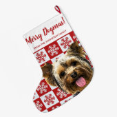 メリークリスマスドグマスヨークシャーテリアフェスティバルレッドドッグ ラージクリスマスストッキング (裏面 (吊り時))