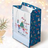 メリークリスマスドッグアイススケートで滑る名ブルー ミディアムペーパーバッグ