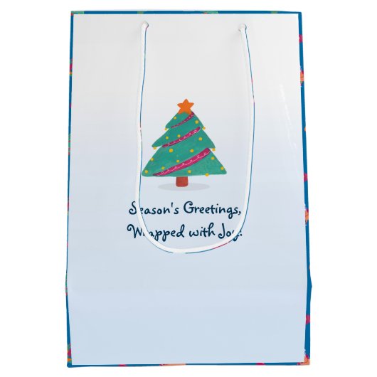 メリークリスマスドッグアイススケートで滑る名ブルー ミディアムペーパーバッグ (裏面)