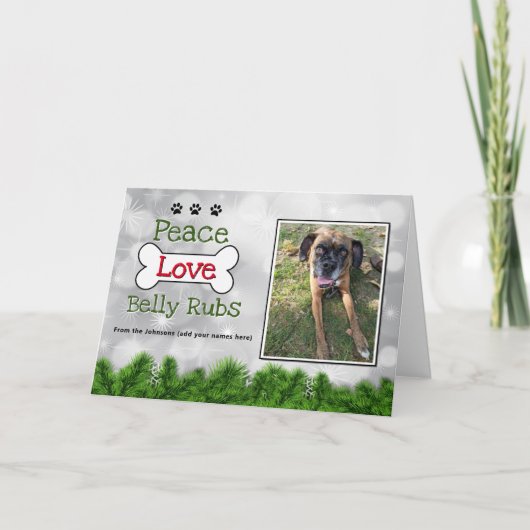 メリークリスマスドッグカード – 平和と愛のベリールーズ サンキューカード (正面)